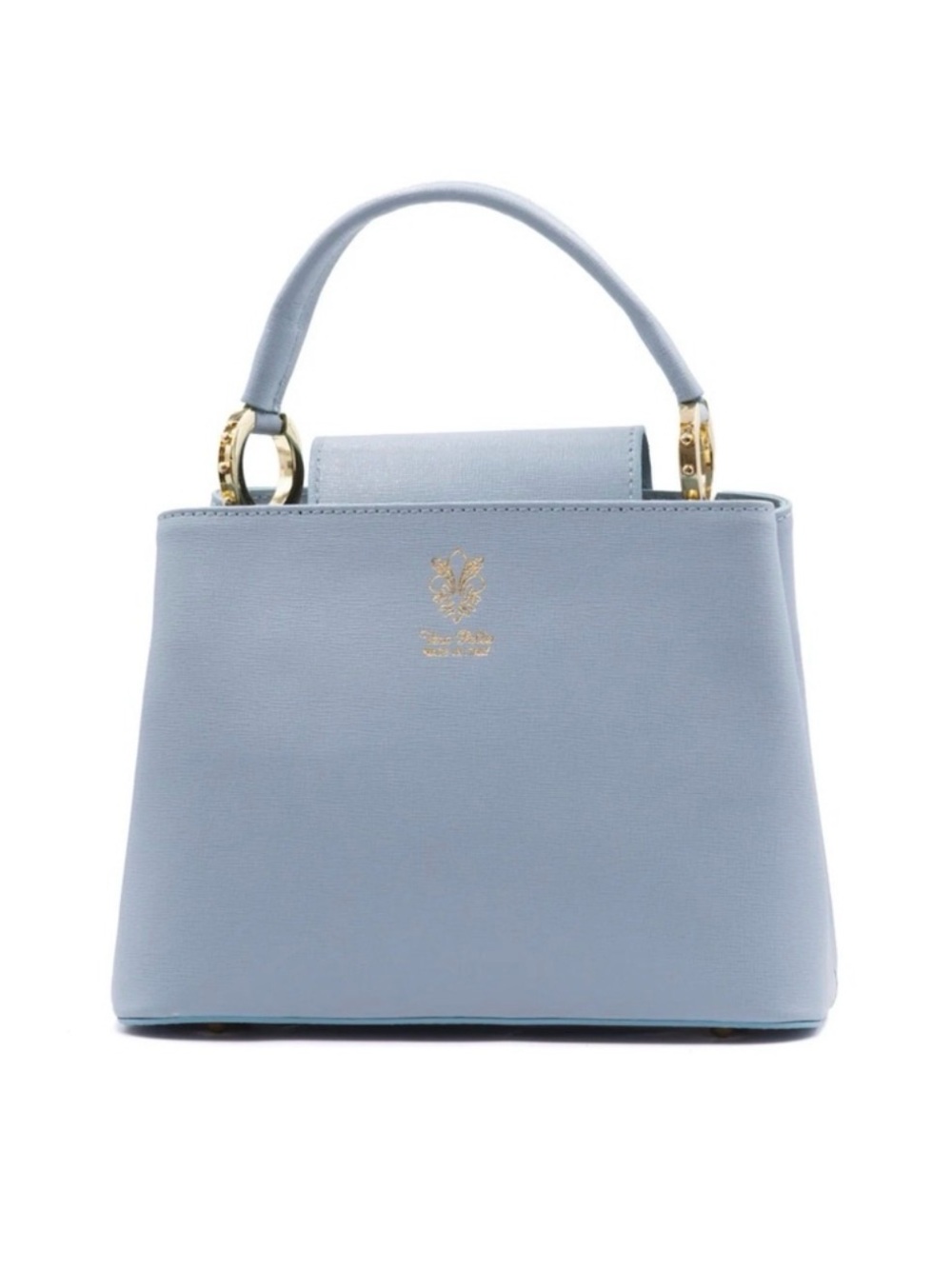 NWOT Vera Pelle Leather Powder Blue Structured Top-Handle Satchel with Crossbody
